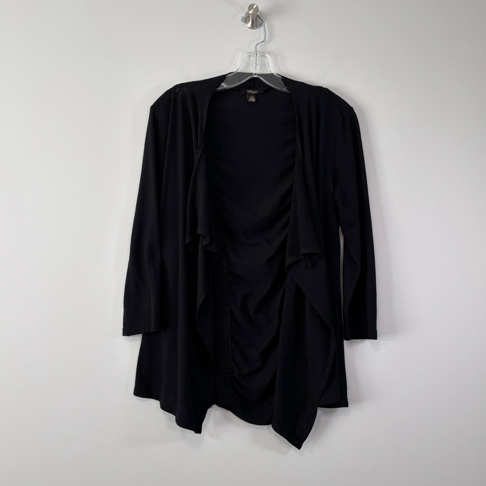 Cupio Women's Large Black Open-Front, Gathered-Back Cardigan
